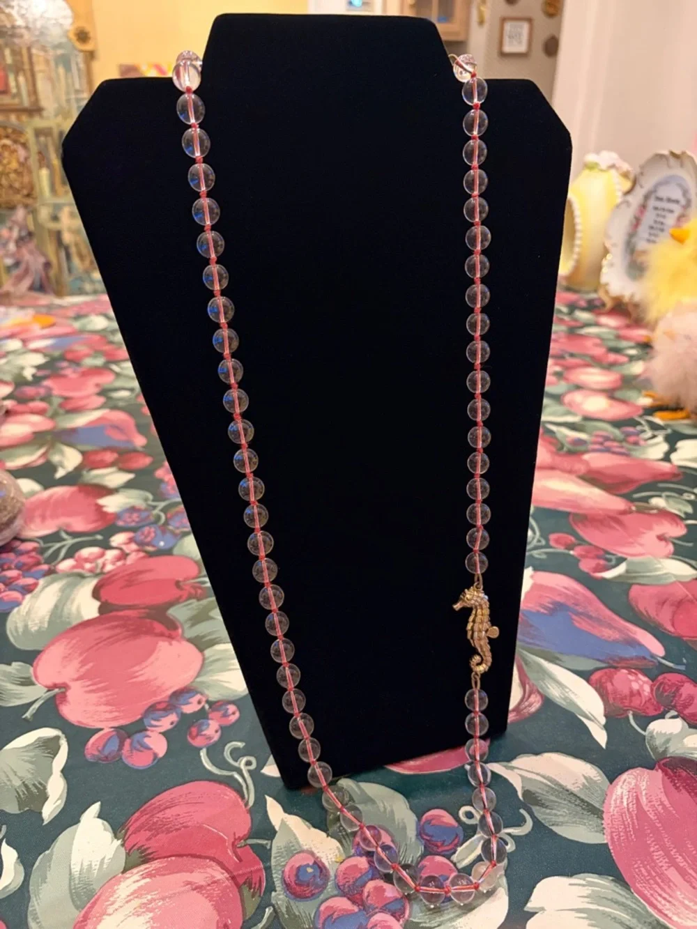J.Crew Seahorse Long Pink Cord Clear Beaded Necklace - Picture 3 of 6